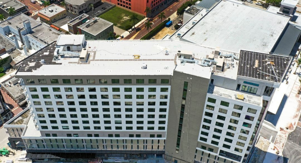 Crowther Roofing and Cooling complete a flat roof installation on the Luminary Hotel downtown Ft Myers