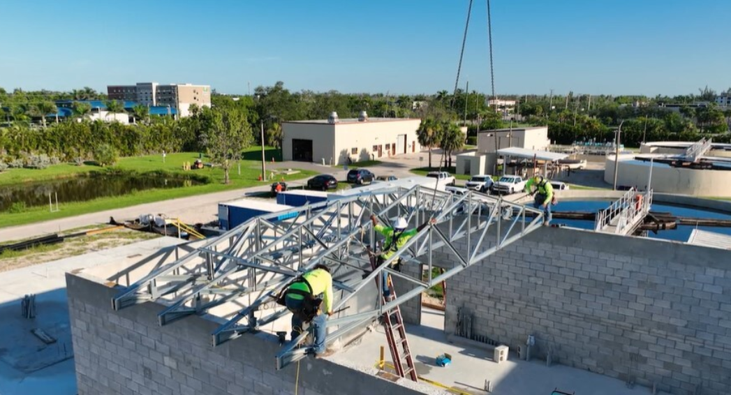 Metal trusses installed at FMB Switch Gear by Crowther Roofing Cooling