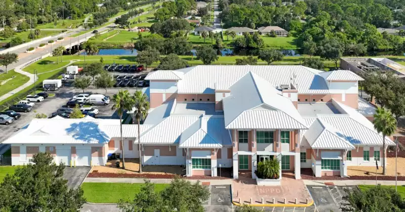 North Port Police Station roof replacement custom gutters by Crowthe Roofing and Cooling